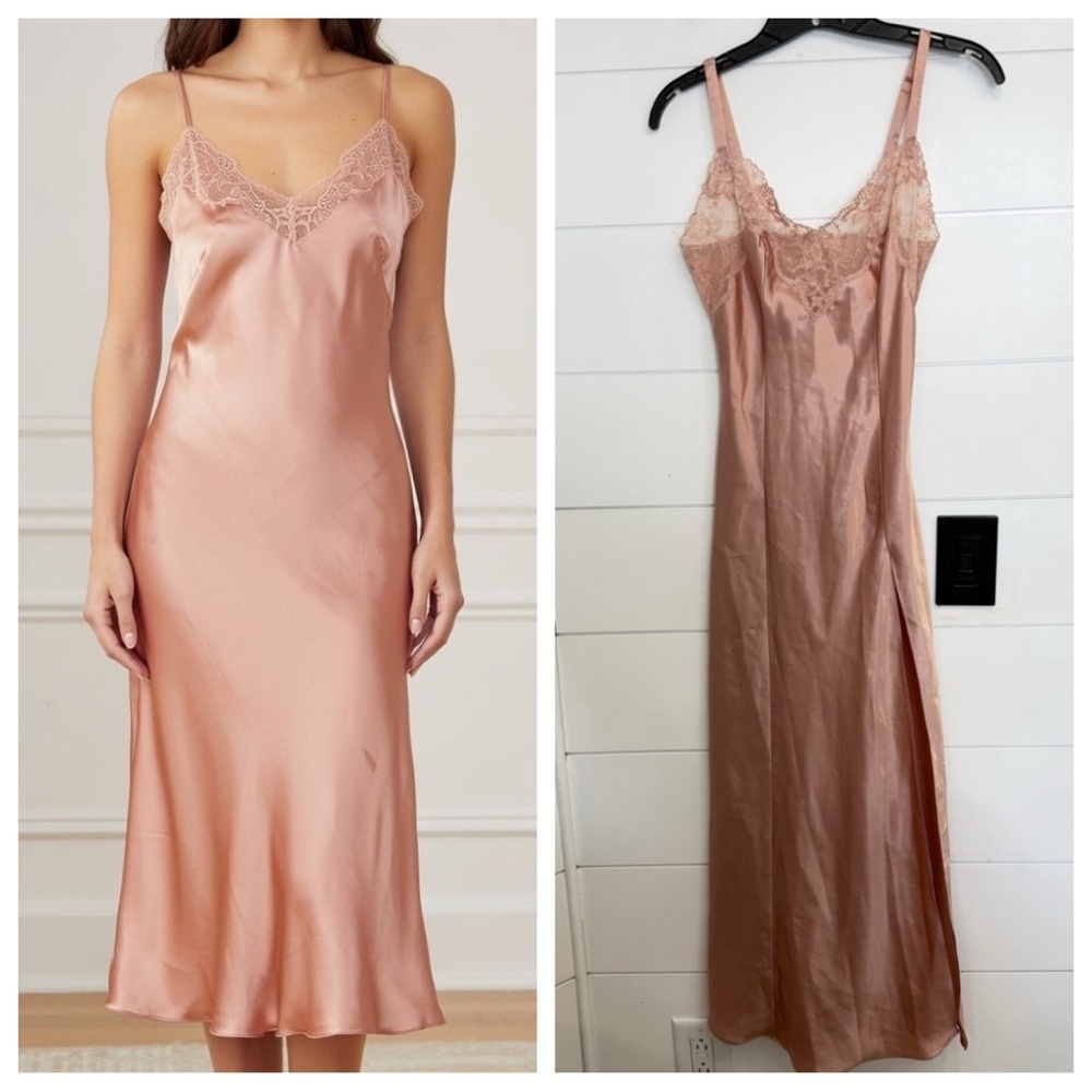 Vintage Victoria’s Secret Pink Satin Slip Dress Lace Bias Cut Y2K 23670